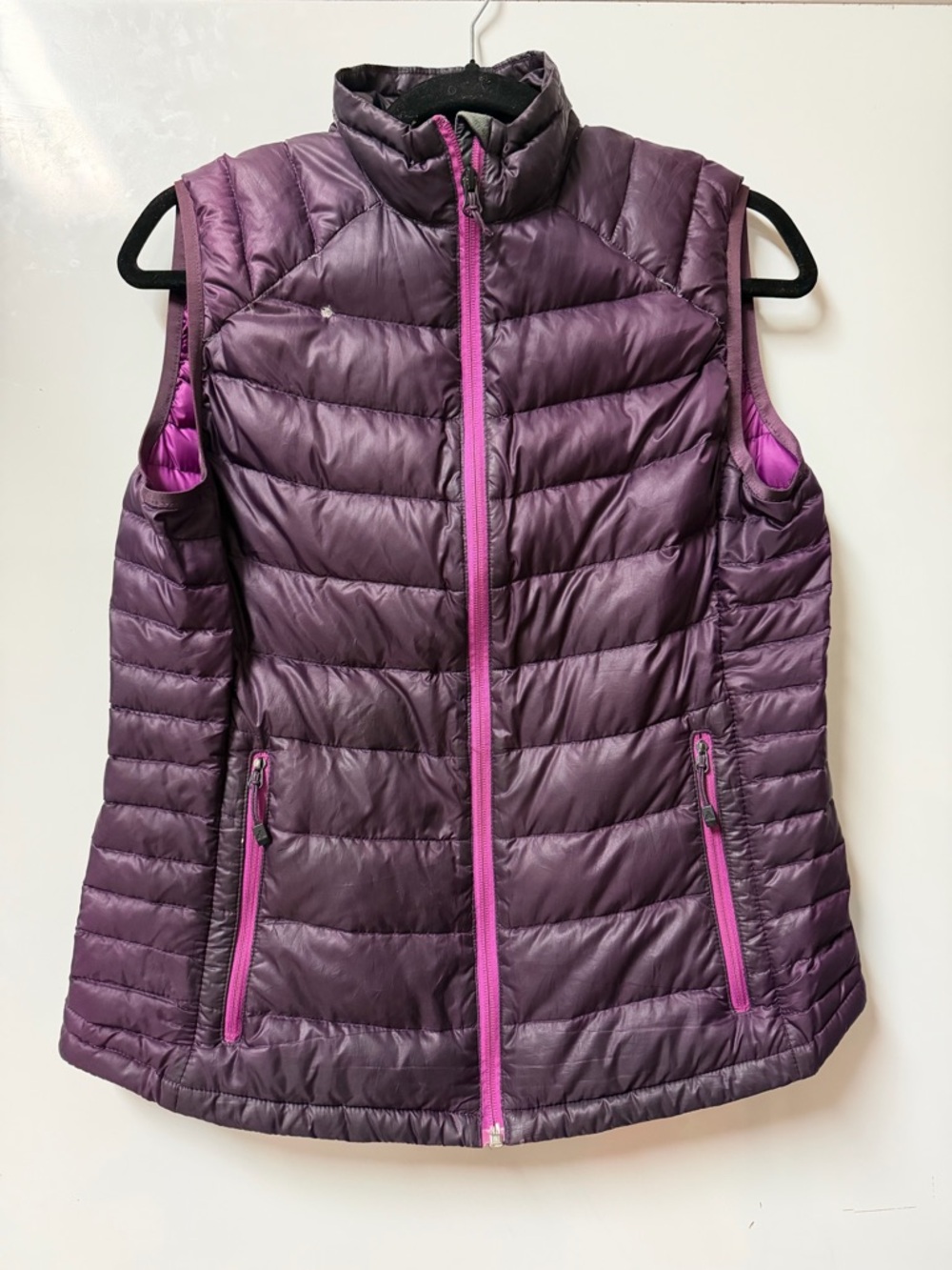 Eddie Bauer Purple Quilted Packable Down Vest with Pink Trim